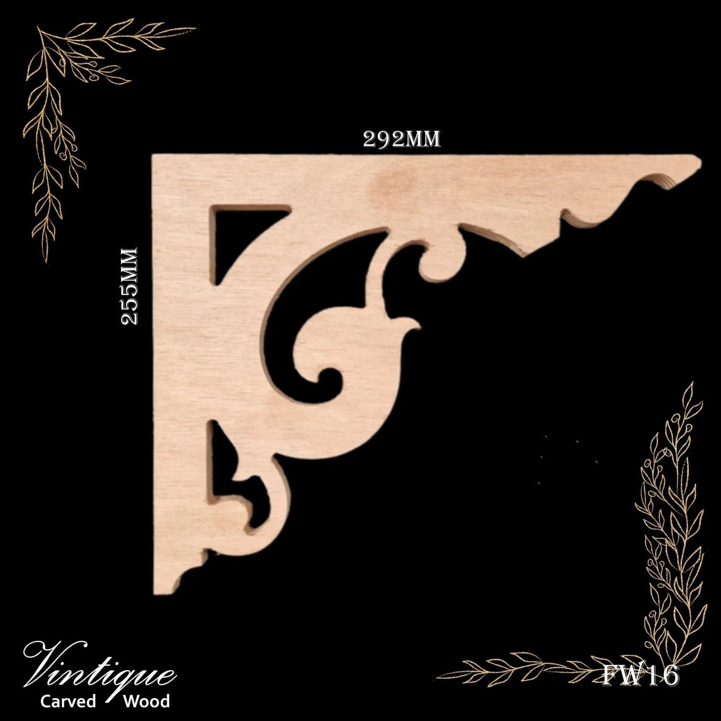 Carved wooden Lace Fretwork Corner -Rusell (FW16) 292mm x 255mm-Vintique Concepts