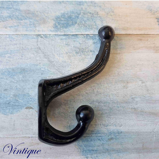 Cast Iron 2 Ball double prong Coat hook 103mm long-Vintique Concepts