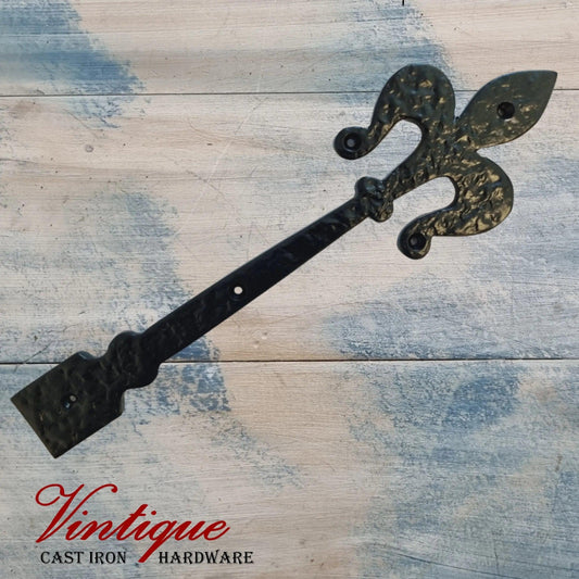 Cast Iron Faux Hinge Fleur De lis 305mm long x 90mm wide - Vintique Concepts