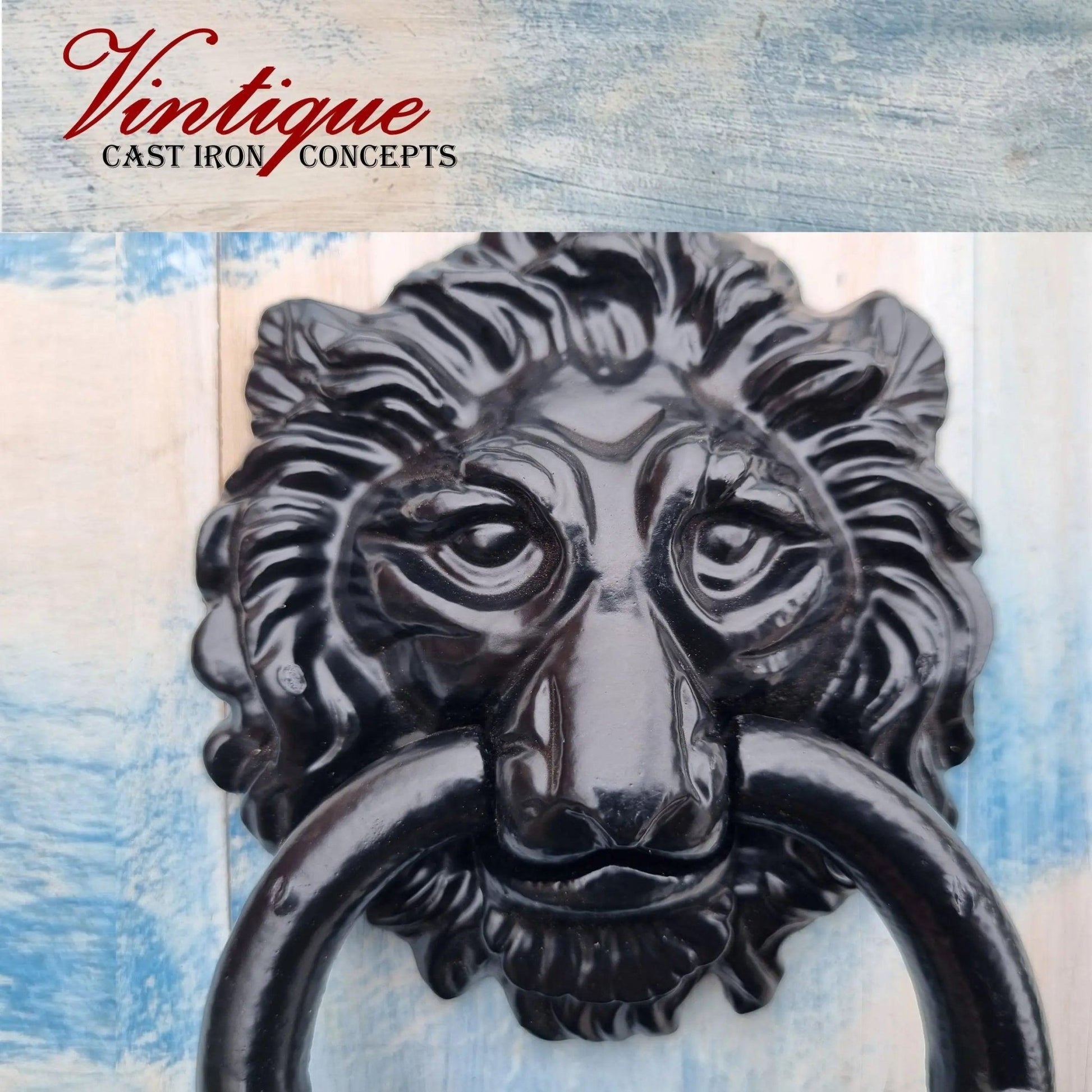 Cast Iron Lion Head door Knocker 150mm long - Vintique Concepts