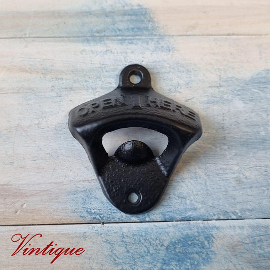 Cast Iron-OPEN HERE Wall Mounted Vintage Bottle opener for beer bottles etc - Vintique Concepts