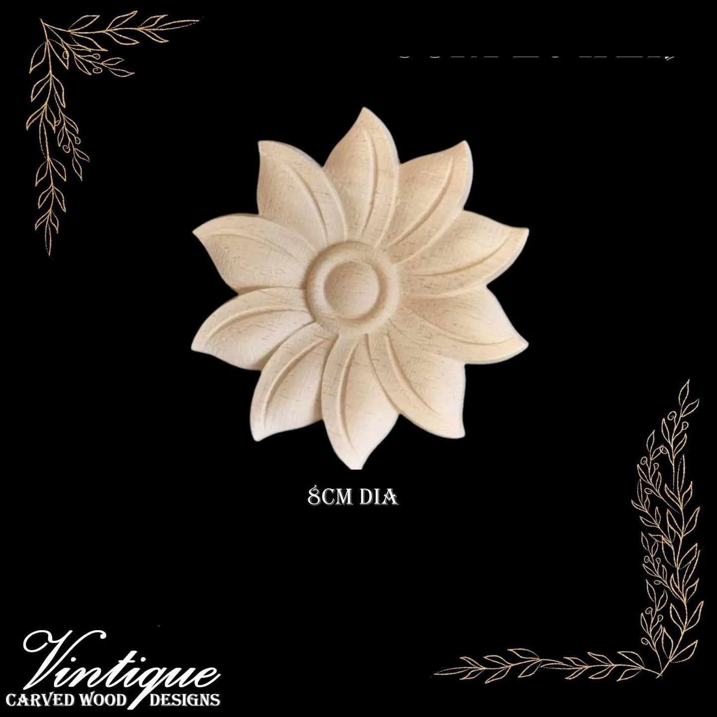 Centre Sunflower wood applique 8cm Diameter-Vintique Concepts