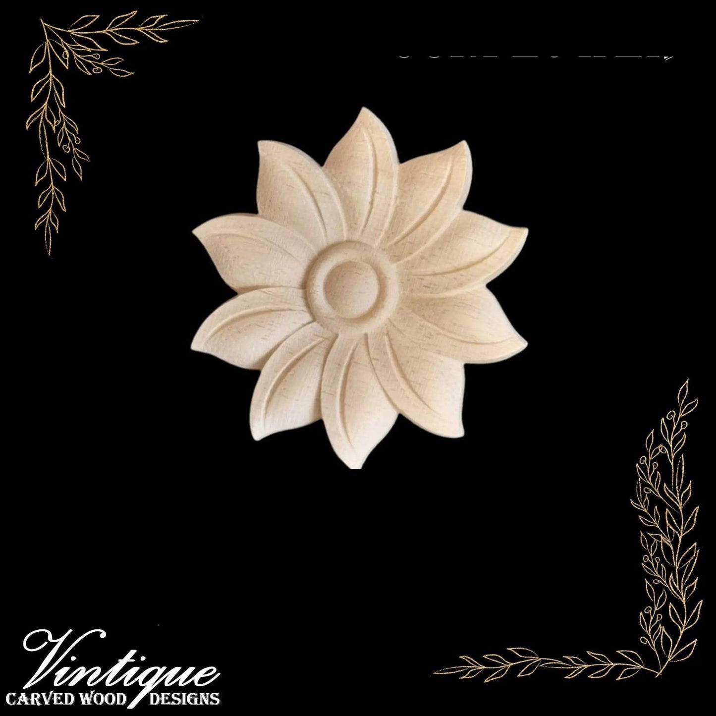 Centre Sunflower wood applique 8cm Diameter-Vintique Concepts