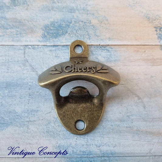 cheers- Bronze heavy duty Wall Mounted Vintage Bottle opener for beer bottles etc - Vintique Concepts