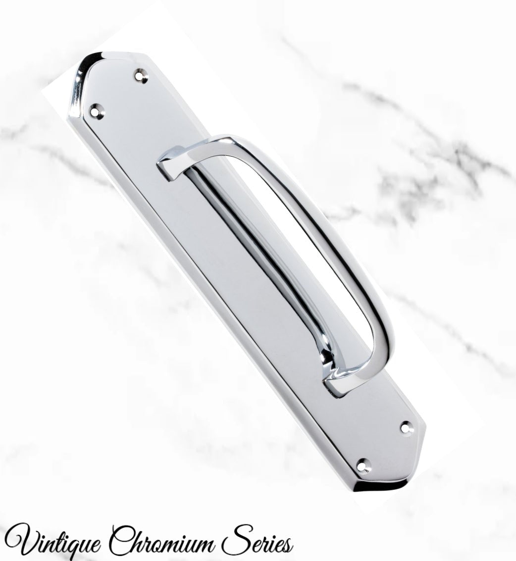 Chrome Retro Offset Pull handle w/backplate 250 x 50mm-Vintique Concepts