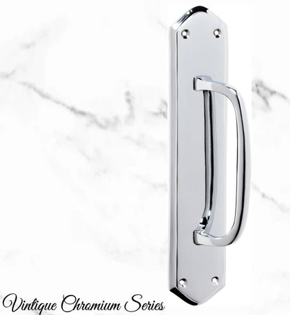 Chrome Retro Offset Pull handle w/backplate 250 x 50mm-Vintique Concepts