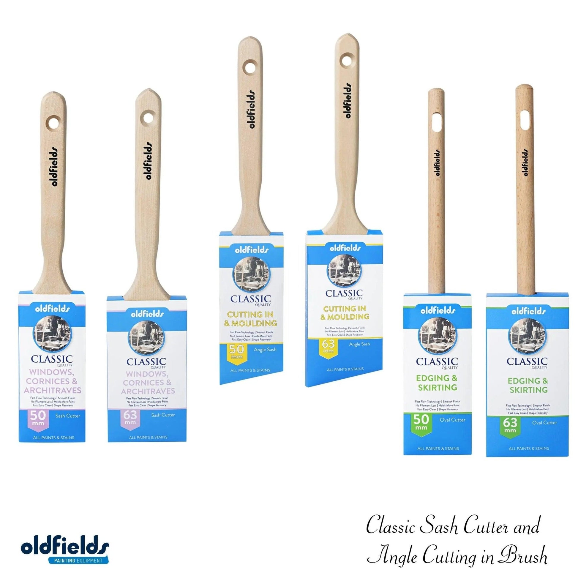 Classic 100% Tappered filament Sash & angle Cutters Paint Brushes from Oldfields - Vintique Concepts