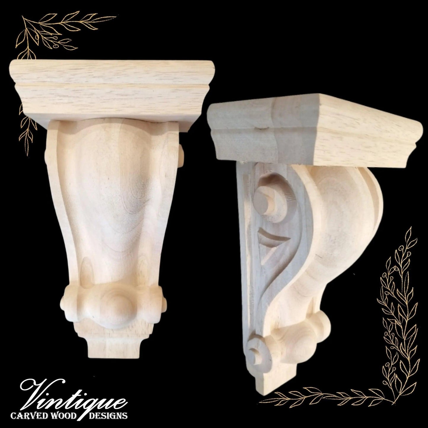 CLASSIC Large Scroll wooden corbell (each) 28cm x 28 x 10cm-Vintique Concepts