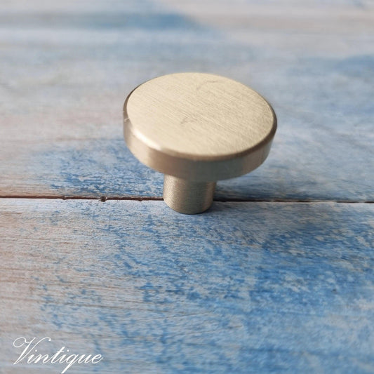 Classico Series Solid Brushed Brass Cabinet knob Handle 25mm dia - Vintique Concepts