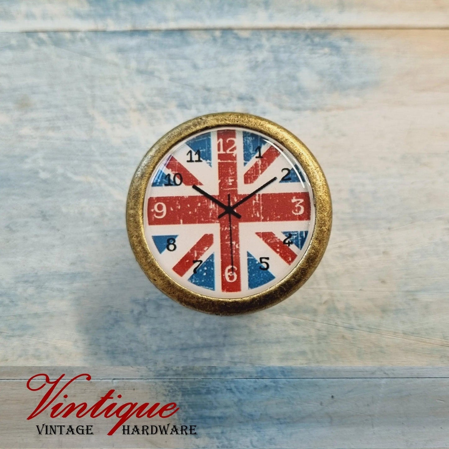 CLEARENCE PRICE-Vintage Union Jack Clock Furniture Glass/Alloy Knob 35mm-Vintique Concepts