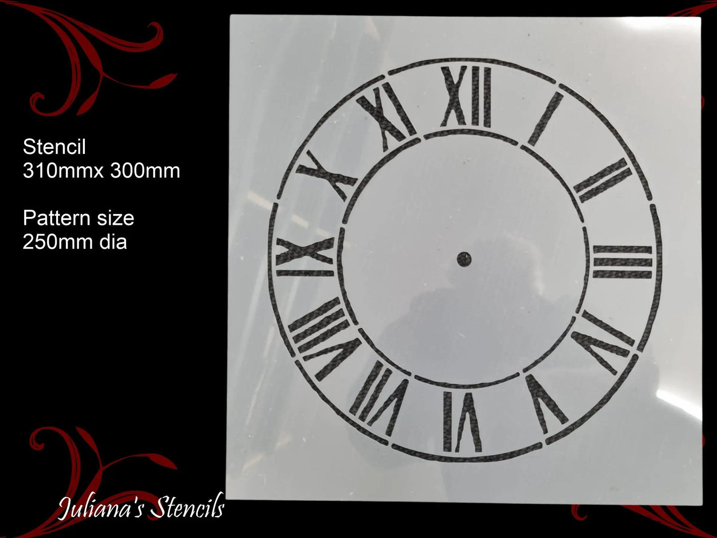 Clock face roman numerals furniture premium paint stencil 250mm diameter - Vintique Concepts