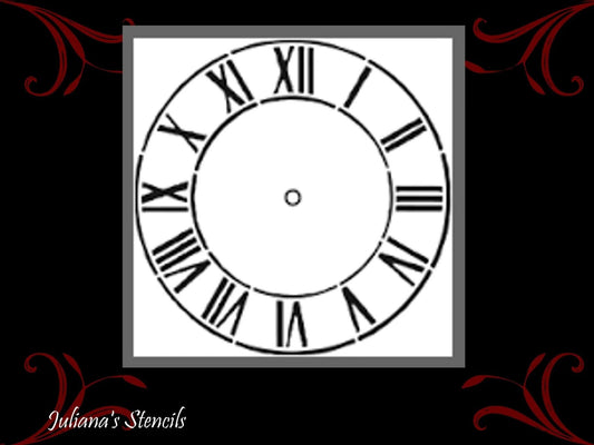 Clock face roman numerals furniture premium paint stencil 250mm diameter-Vintique Concepts