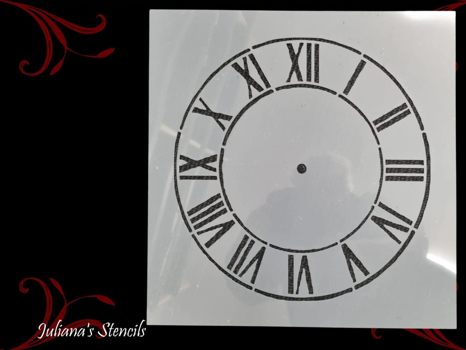 Clock face roman numerals furniture premium paint stencil 250mm diameter-Vintique Concepts