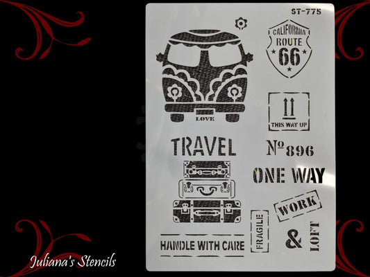 Combi-van and travel stamps furniture and wall Paint Stencil-Vintique Concepts