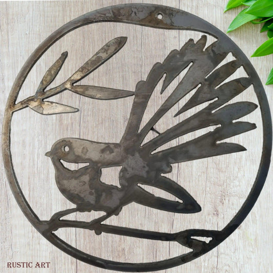 CORTEN Metal Bird FANTAIL or Pīwakawaka 
large in circle approx 350mm - Vintique Concepts