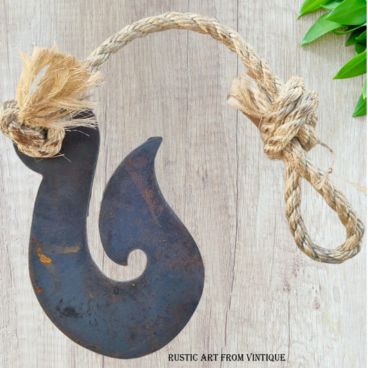 Corten Rusty Matau or Fish Hook metal art-Vintique Concepts