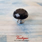 Crystal Glass Cabinet Drawer Knob BLACK OPAL with Chrome Base 30mm Dia - Vintique Concepts