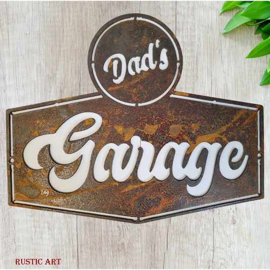 DADS GARAGE -Corten Rusty metal  art 440mm x 320mm - Vintique Concepts