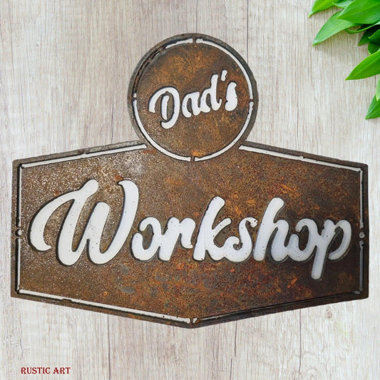 DADS WORKSHOP -Corten Rusty metal  art 440mm x 320mm - Vintique Concepts