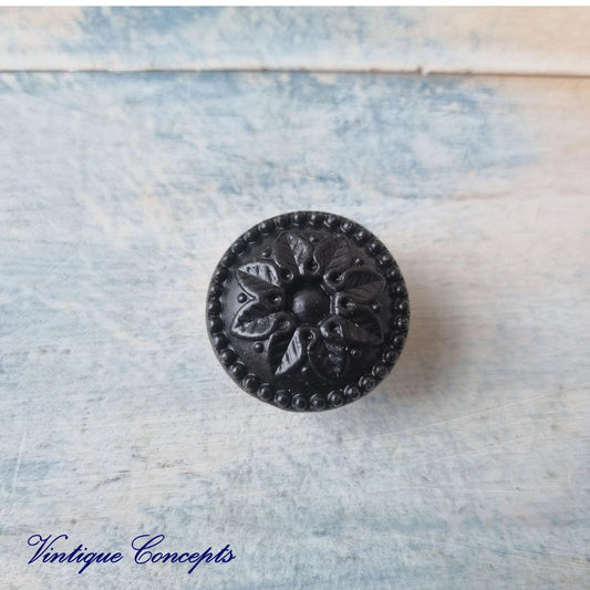 Daisy BLACK Furniture Knob Rose 24mm diameter-Vintique Concepts