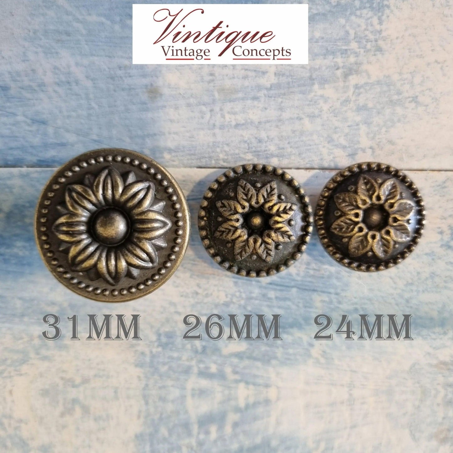 Daisy Bronze Furniture Knob Rose 26mm diameter-Vintique Concepts