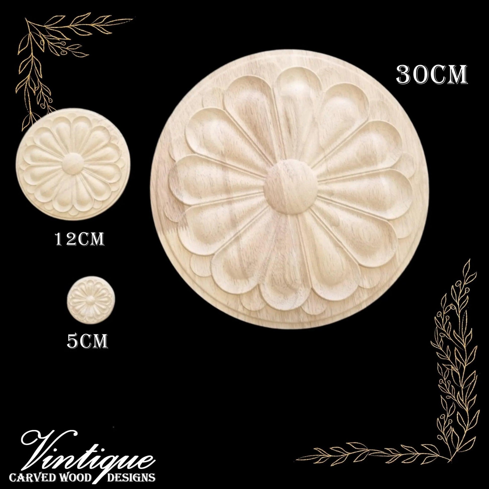 Daisy Furniture wood applique Onlay  12cm Diameter-Vintique Concepts