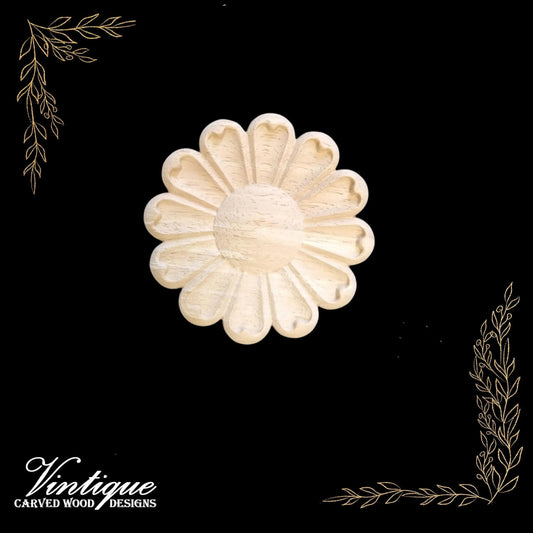 Daisy Petals Furniture wood applique Onlay  10cm Diameter - Vintique Concepts