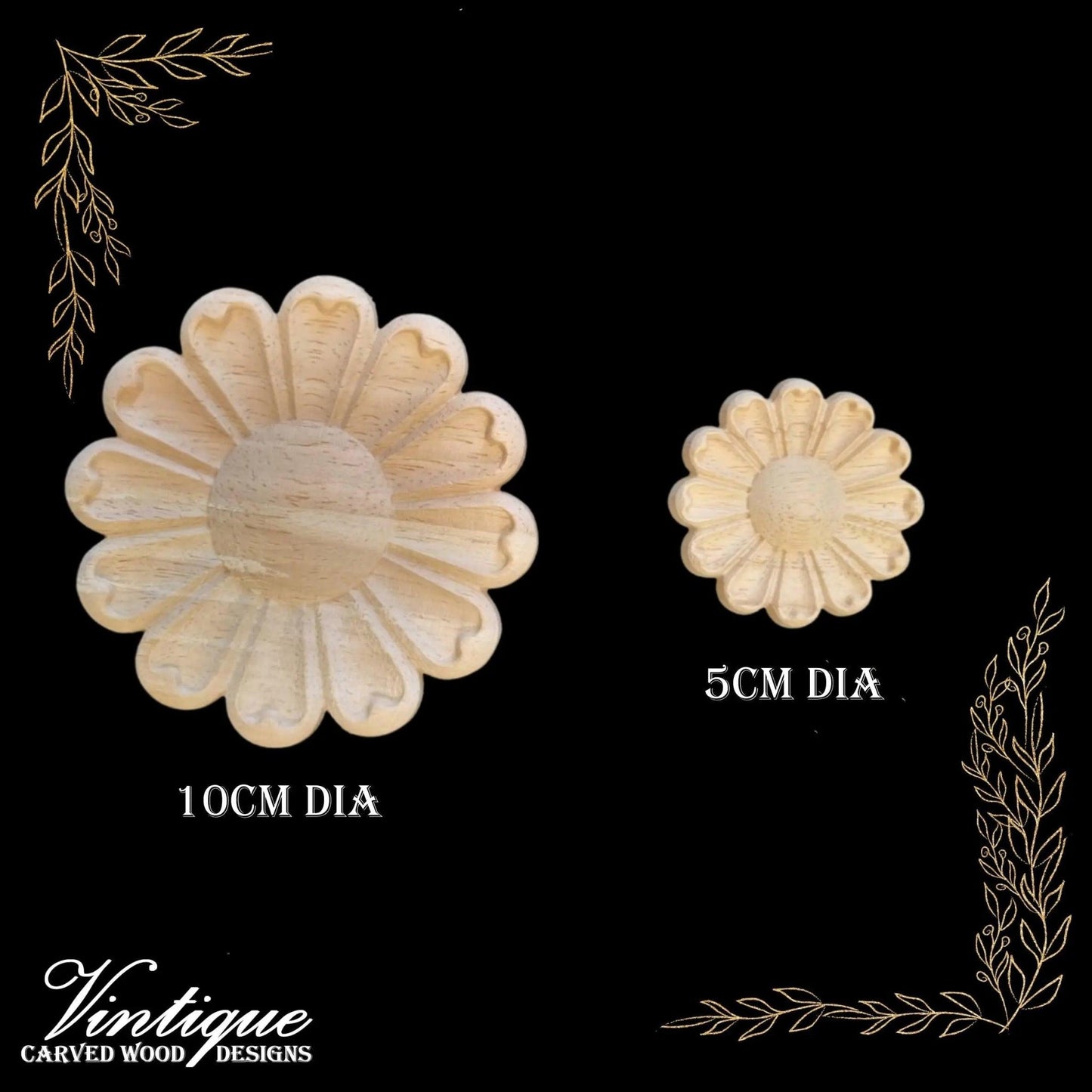 Daisy Petals Furniture wood applique Onlay  5cm Diameter-Vintique Concepts