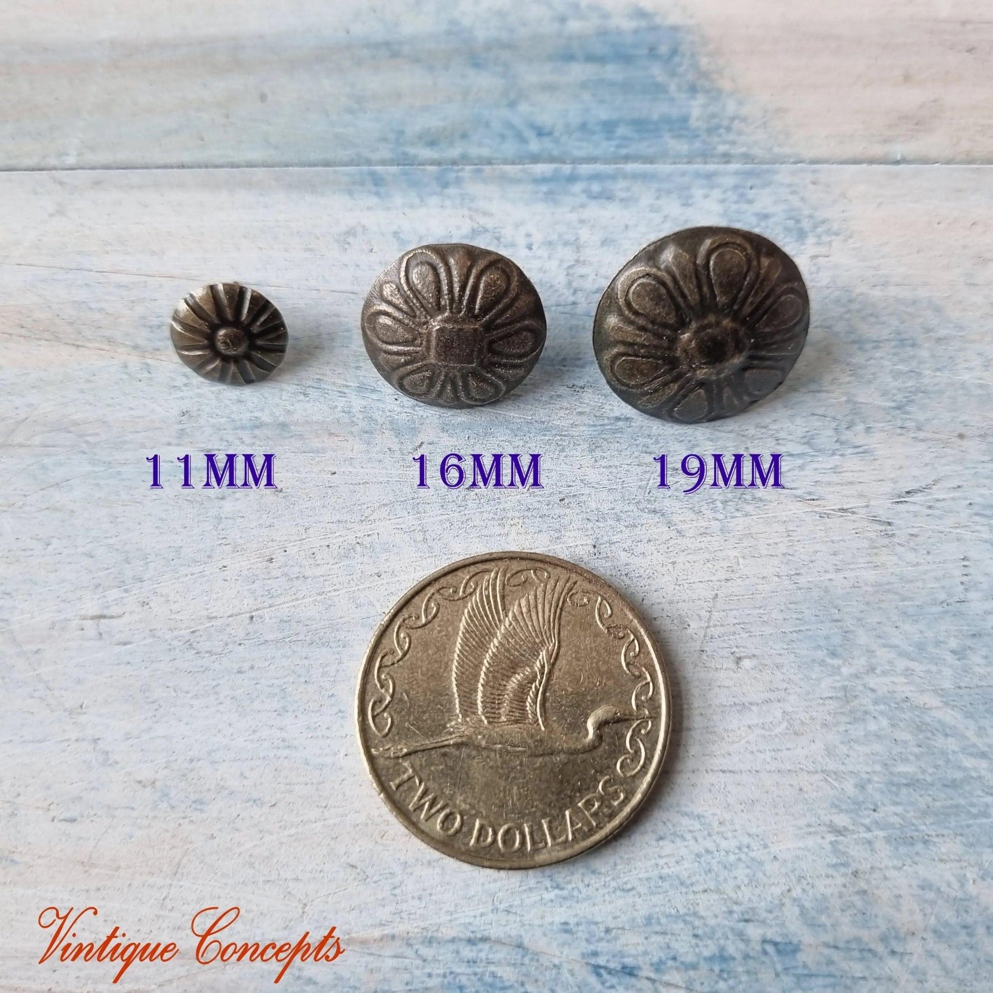 Daisy Push Pins Atq Bronze or Upholstery Pins (3 sizes)-Vintique Concepts