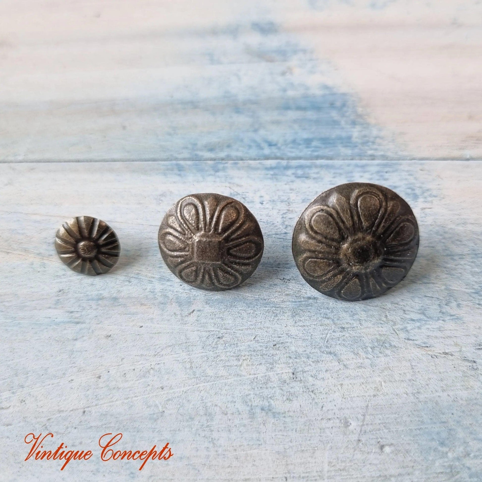 Daisy Push Pins Atq Bronze or Upholstery Pins (3 sizes)-Vintique Concepts