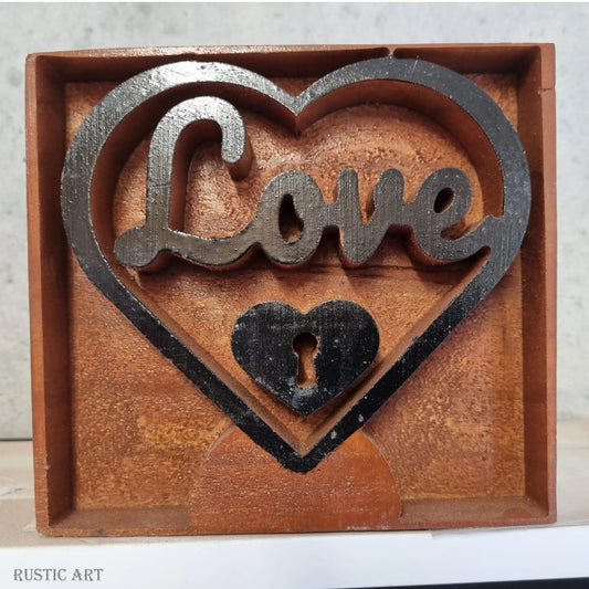 Deep Carved Pine"Love and Keyhole'  Mantle Heart - Vintique Concepts