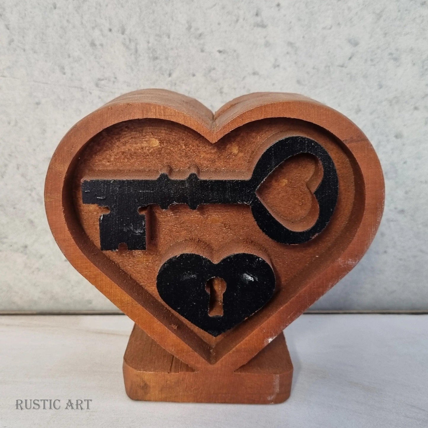 Deep Carved Pine"Lock and Key" Mantle Heart - Vintique Concepts