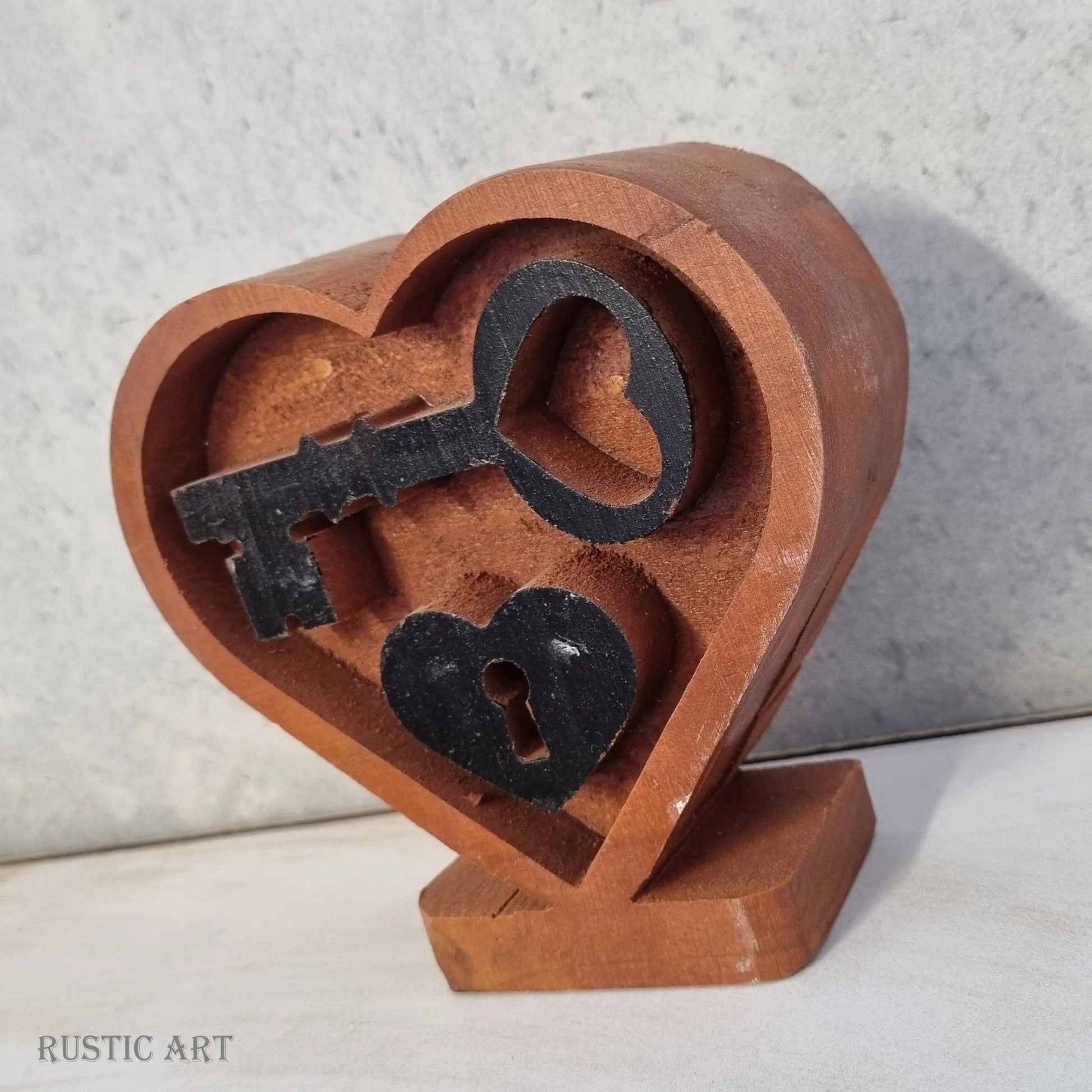 Deep Carved Pine"Lock and Key" Mantle Heart - Vintique Concepts