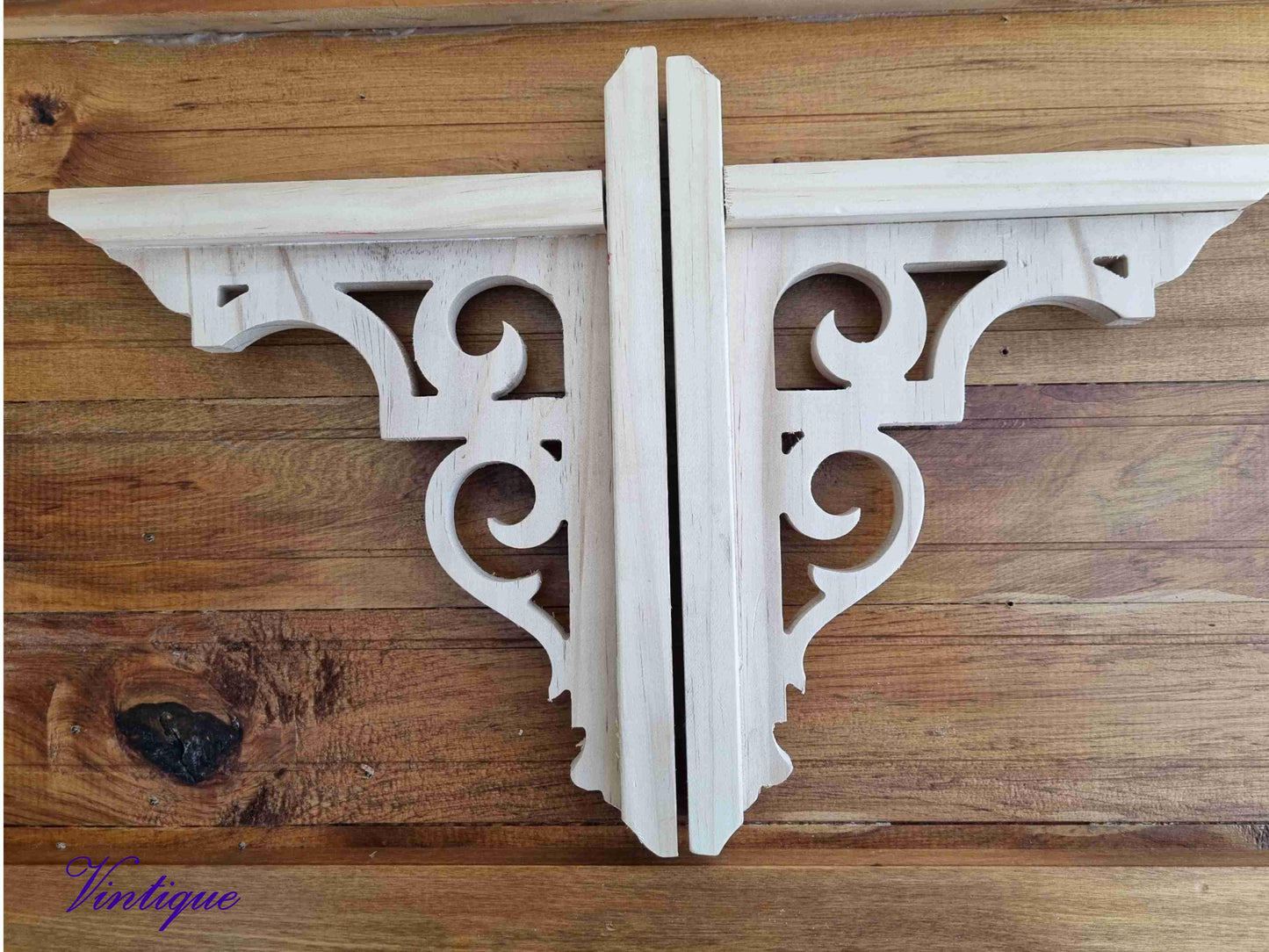 DEVONPORT ornate carved wood shelf Bracket 220mm x 282mm - Vintique Concepts