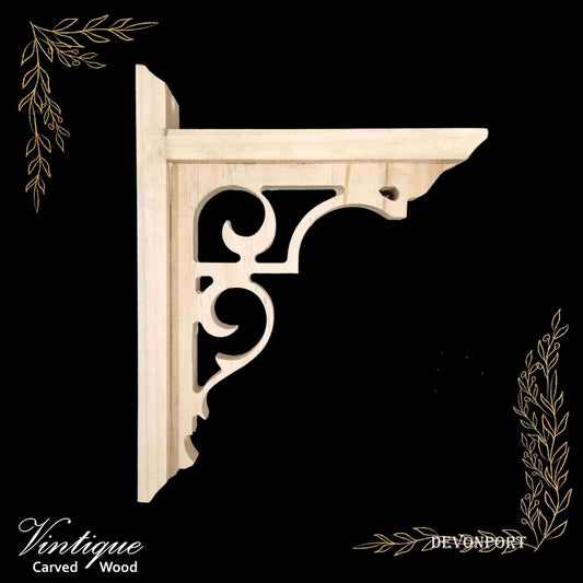 DEVONPORT ornate carved wood shelf Bracket 220mm x 282mm - Vintique Concepts