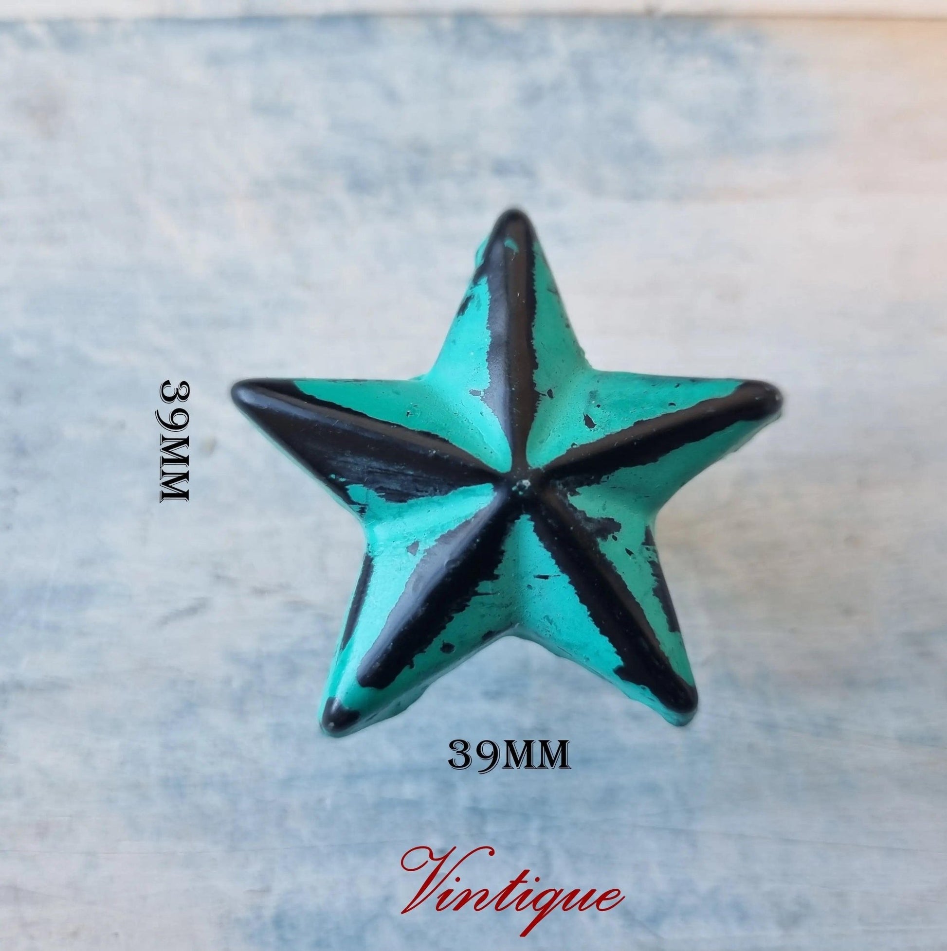 Distressed Aqua Green Star Cast Iron cupboard Knob 39mm x 39mm-Vintique Concepts