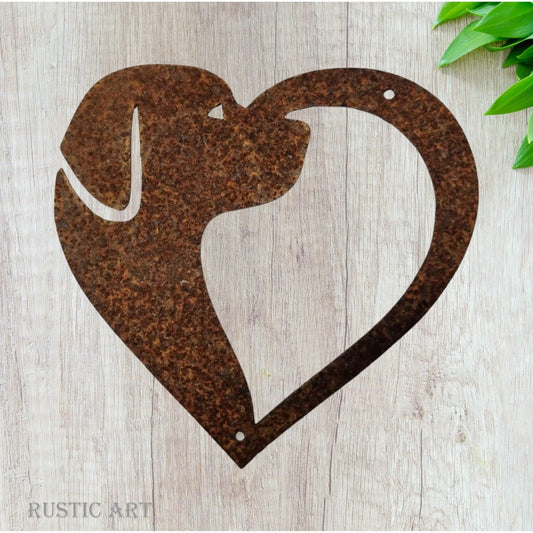 Dog in love heart  Rusty metal 160mm x 160mm-Vintique Concepts