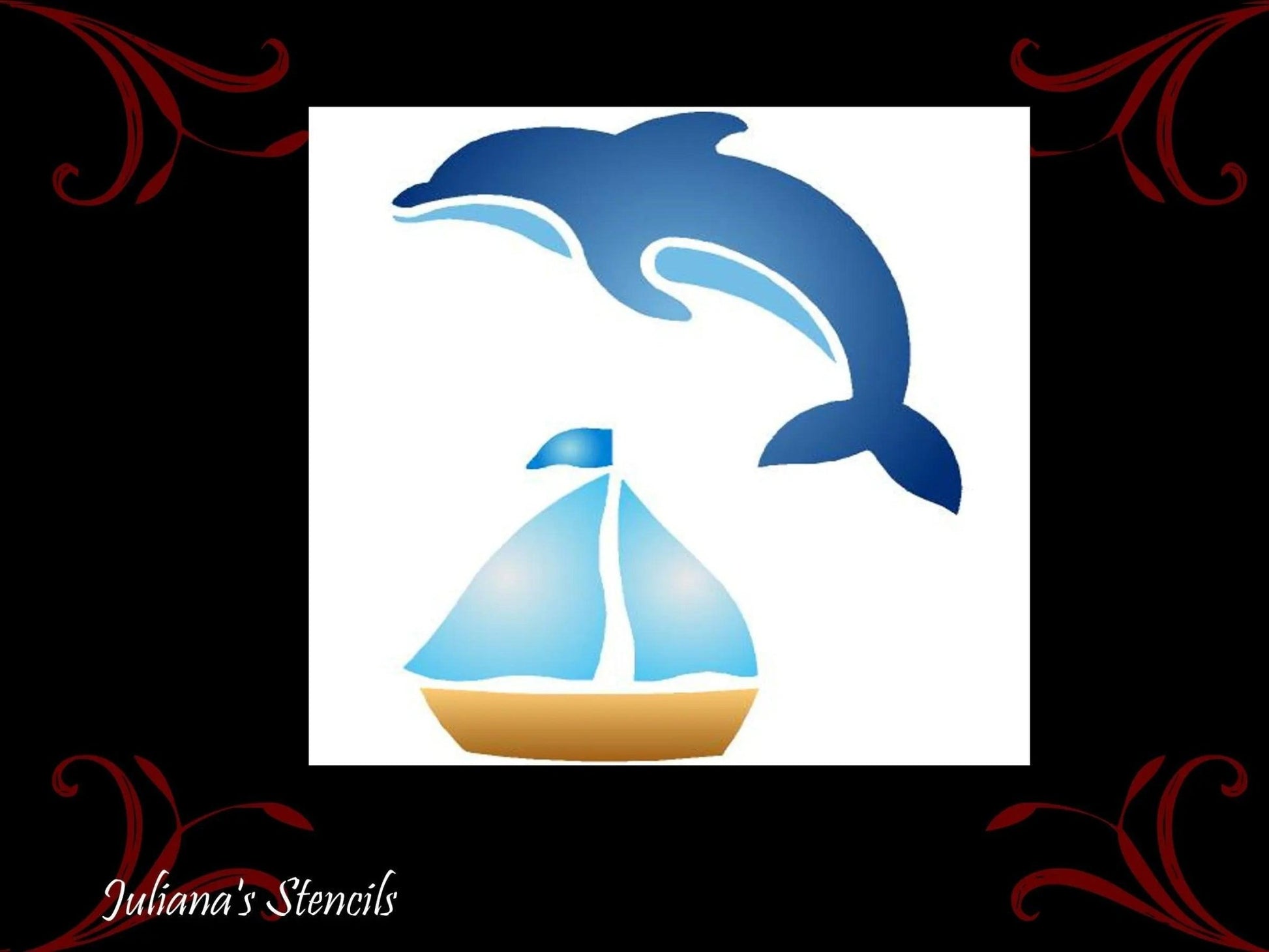 Dolphin & Sailboat furniture paint stencil  300mm x 230mm-Vintique Concepts