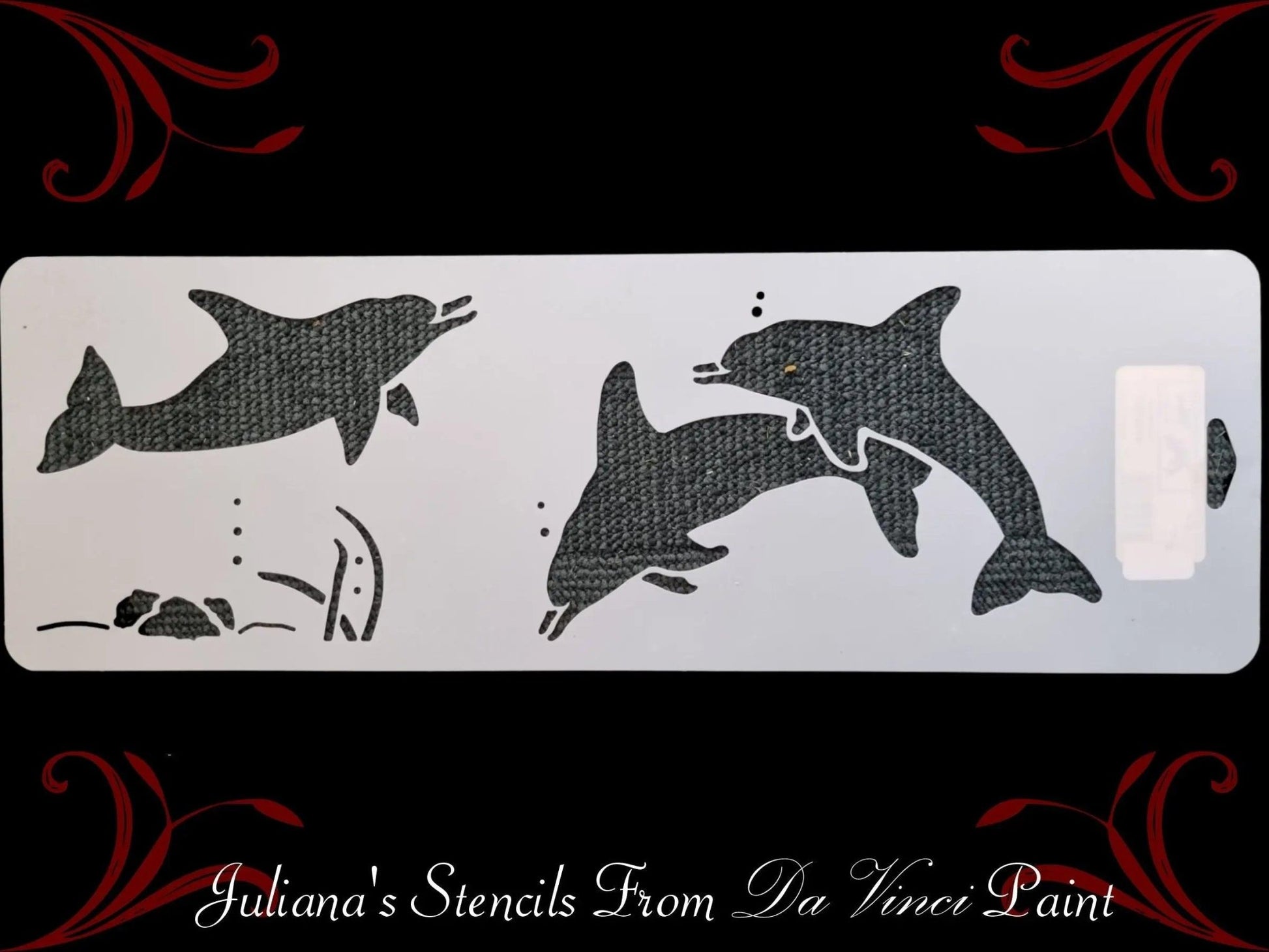 Dolphins border furniture paint stencil 455mm x 150mm - Vintique Concepts