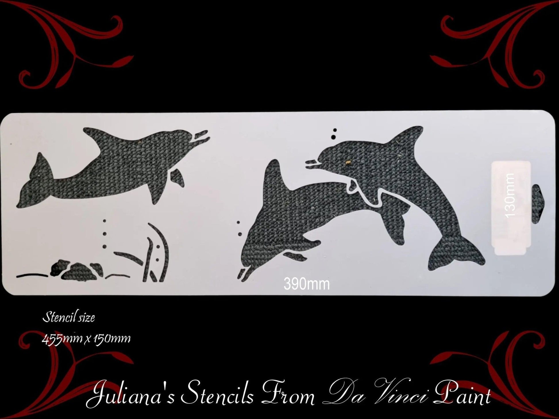 Dolphins border furniture paint stencil 455mm x 150mm - Vintique Concepts