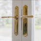 Polished Brass THORNDON lever door handle 240hX43mmw-Vintique Concepts