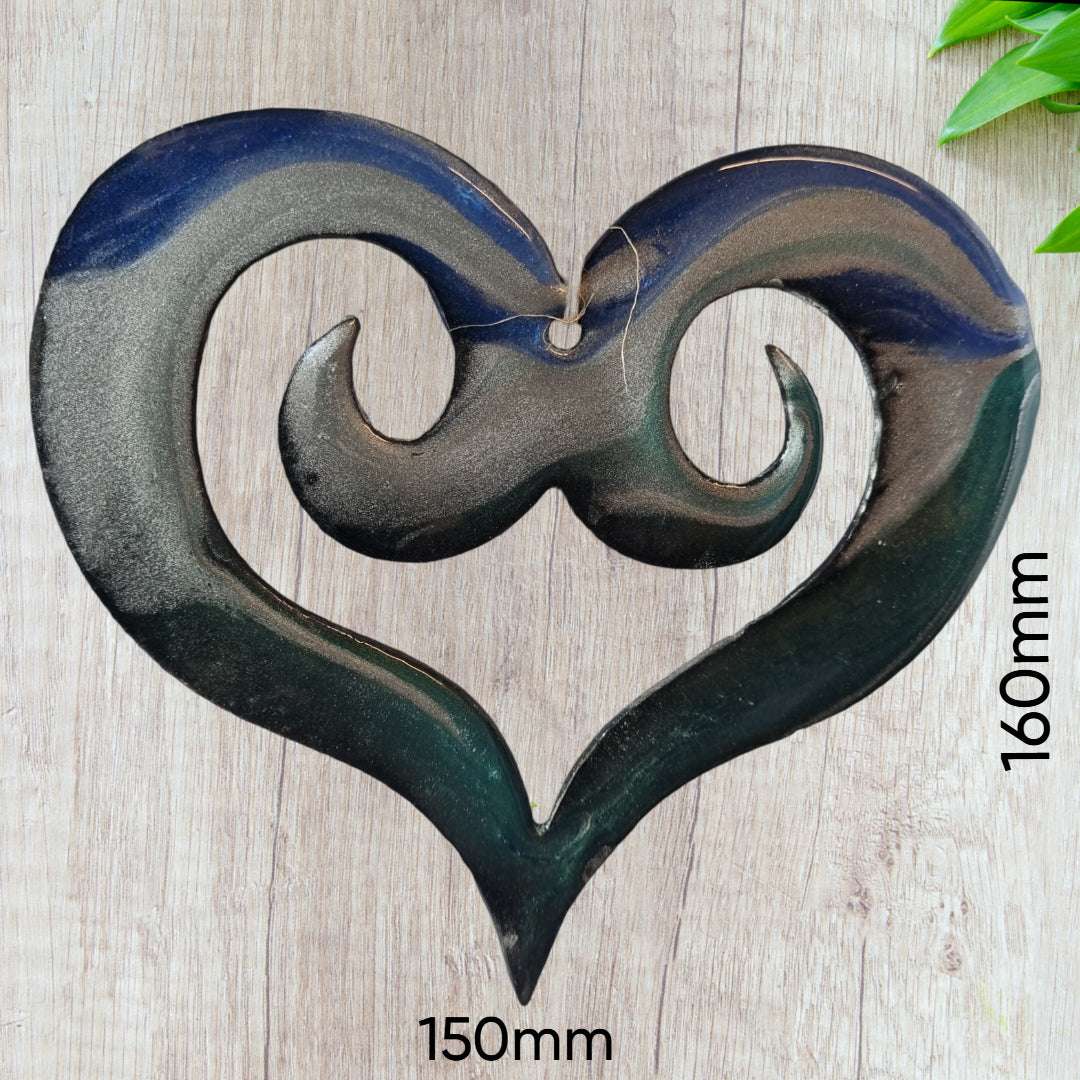 Double Koru Heart maori epoxy metal-Vintique Concepts