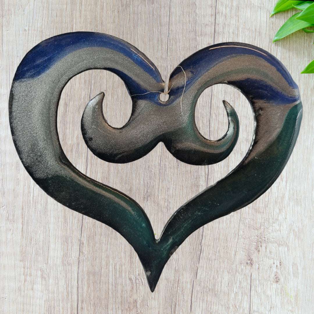 Double Koru Heart maori epoxy metal-Vintique Concepts