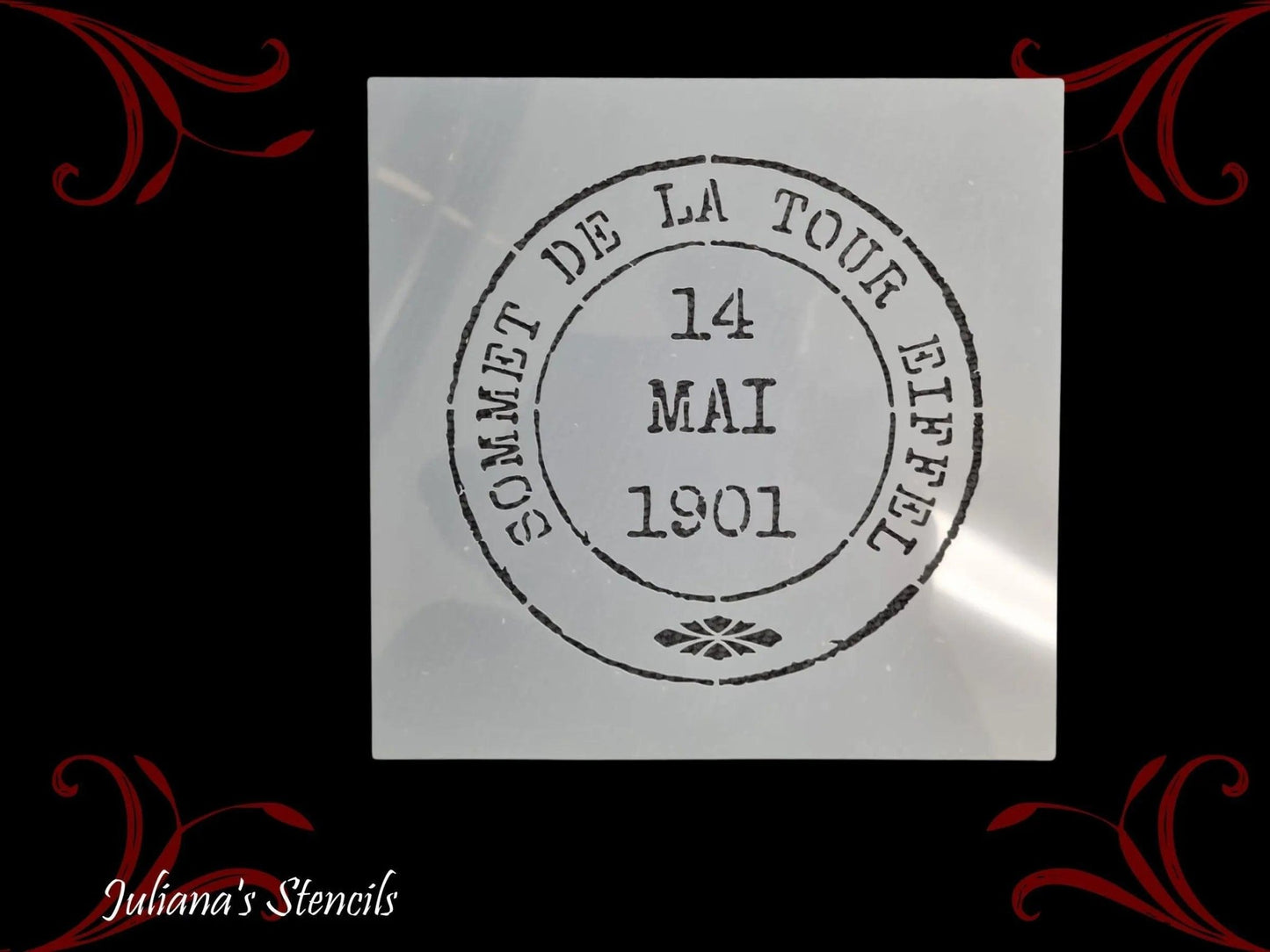 Eiffel Tower 1901 Postage stamp paint furniture Stencil 180mm diameter-Vintique Concepts