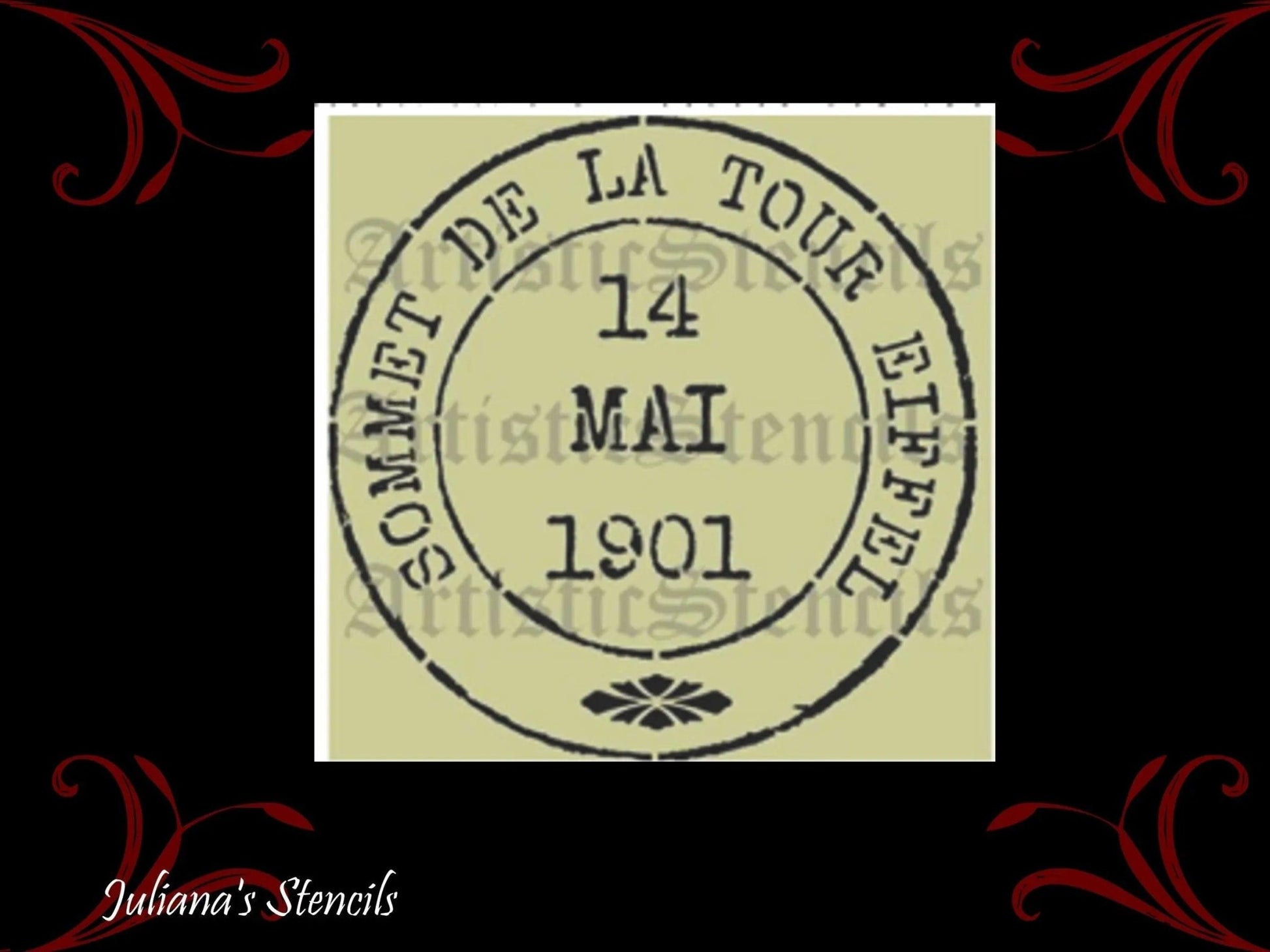 Eiffel Tower 1901 Postage stamp paint furniture Stencil 180mm diameter-Vintique Concepts