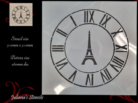 Eifle Tower Vintage Clock face roman numerals furniture premium paint stencil 260mm diameter - Vintique Concepts
