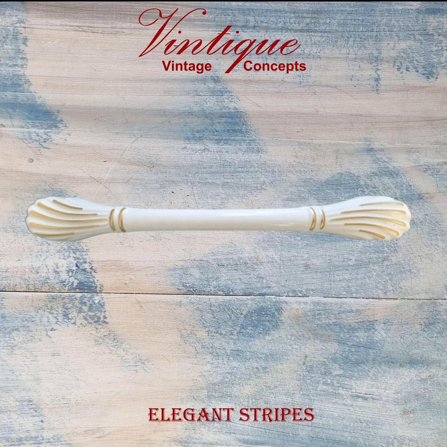 Elegant stripped Ivory with double Gold Band Drawer handle 155mm long - Vintique Concepts