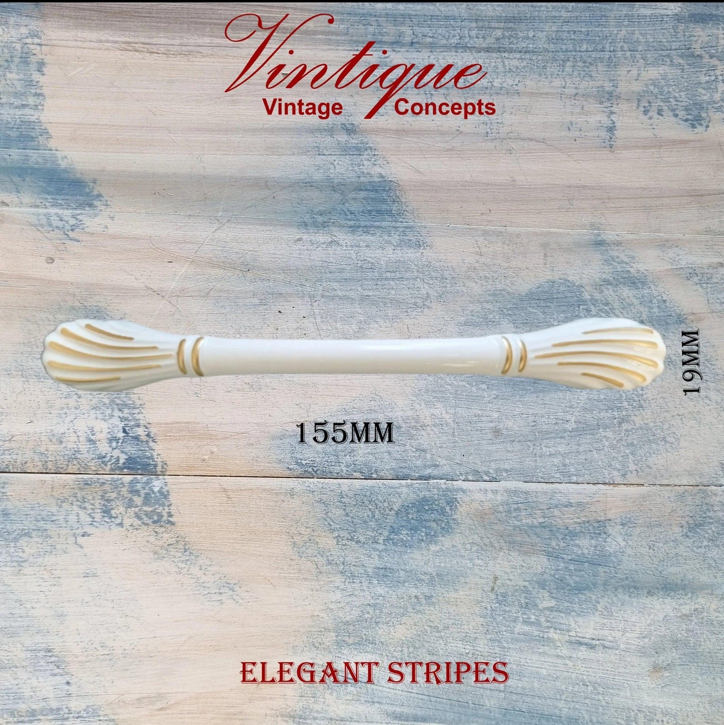 Elegant stripped Ivory with double Gold Band Drawer handle 155mm long - Vintique Concepts