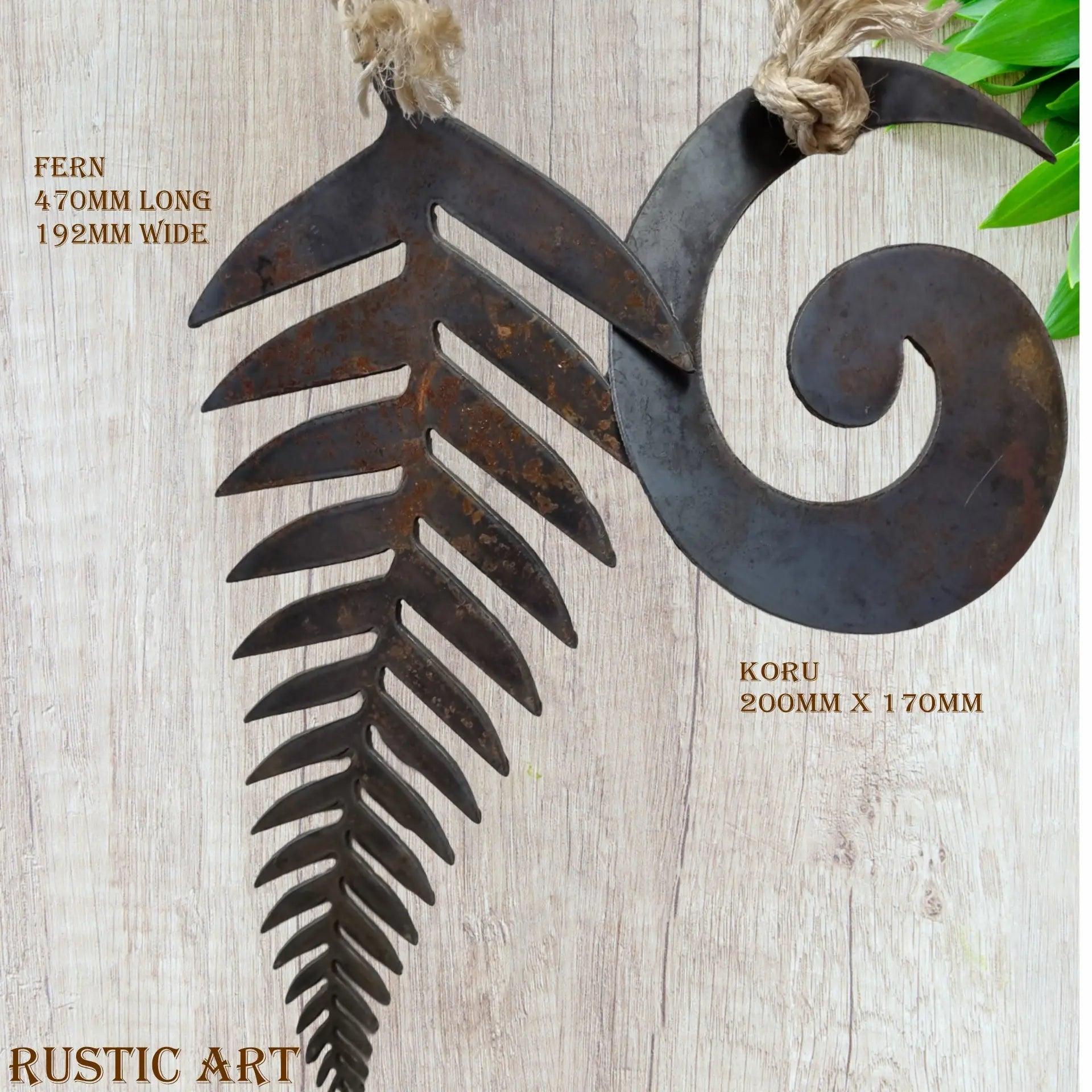 Fern & Koru -Corten Rusty large hanging metal art-Vintique Concepts