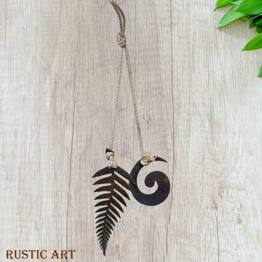 Fern & Koru -Corten Rusty large hanging metal art-Vintique Concepts